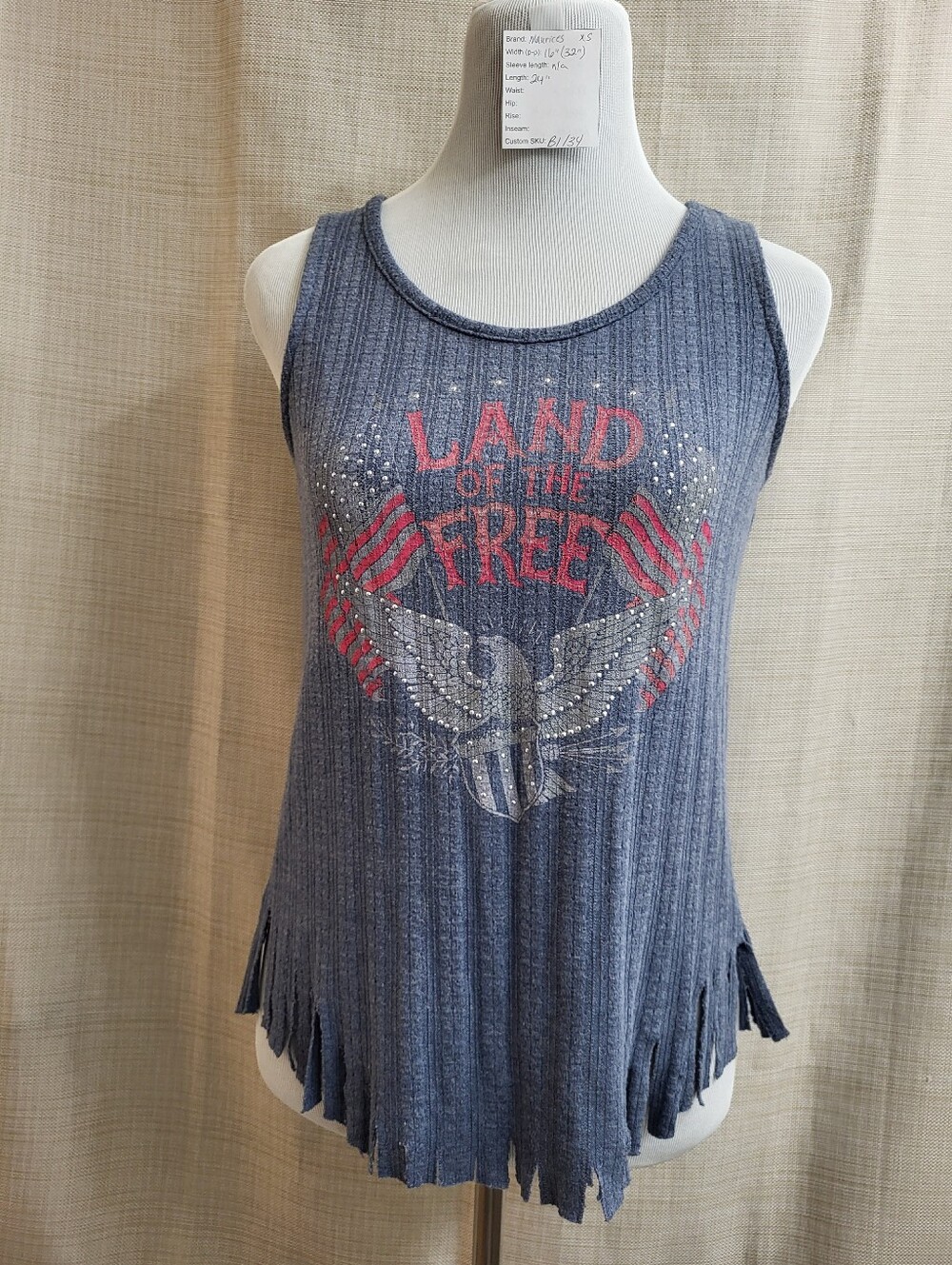 Maurices Women's Blue Americana Tank Top Land Of The Free Studded Size XS